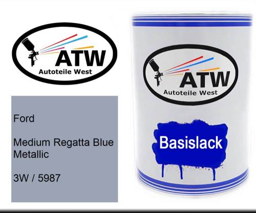 Ford, Medium Regatta Blue Metallic, 3W / 5987: 500ml Lackdose, von ATW Autoteile West.